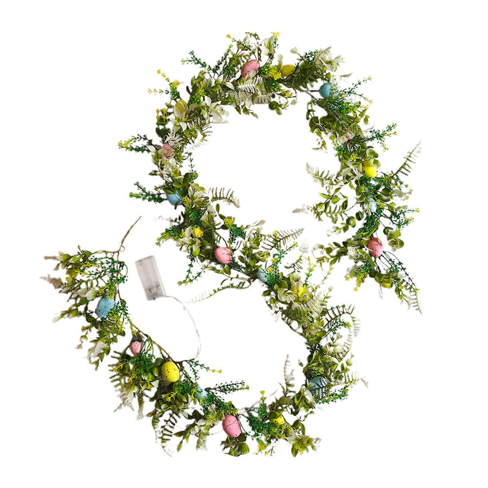 Easter Garland with LED Lights 74.8" Lighted Easter Eggs Wreath Artificial Greenery Garland with Colored Eggs for Front Door Mantel Window Decor