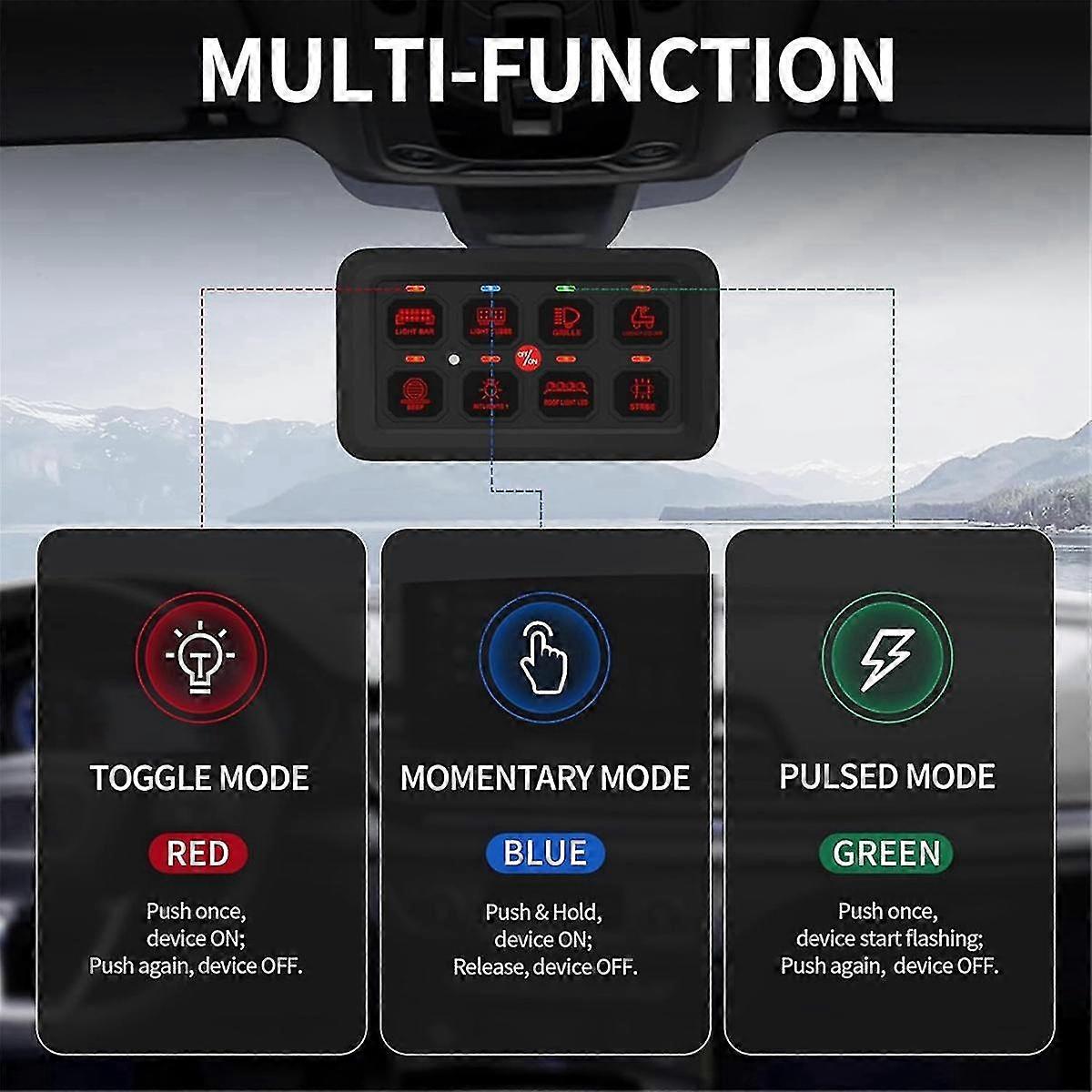 8 Gang Switch Panel Rgb Led Light Switch Panel Multifunction Toggle/momentary/pulsed Touch Control Switch Pod Box