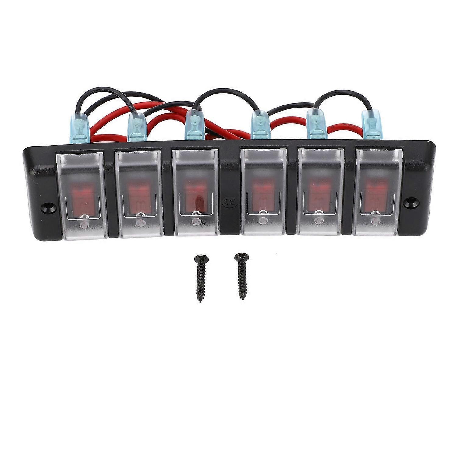 6 Gang Switch Panel Pre Wired Rocker Switch with Overload Protection Red LED On Off Circuit Control 
