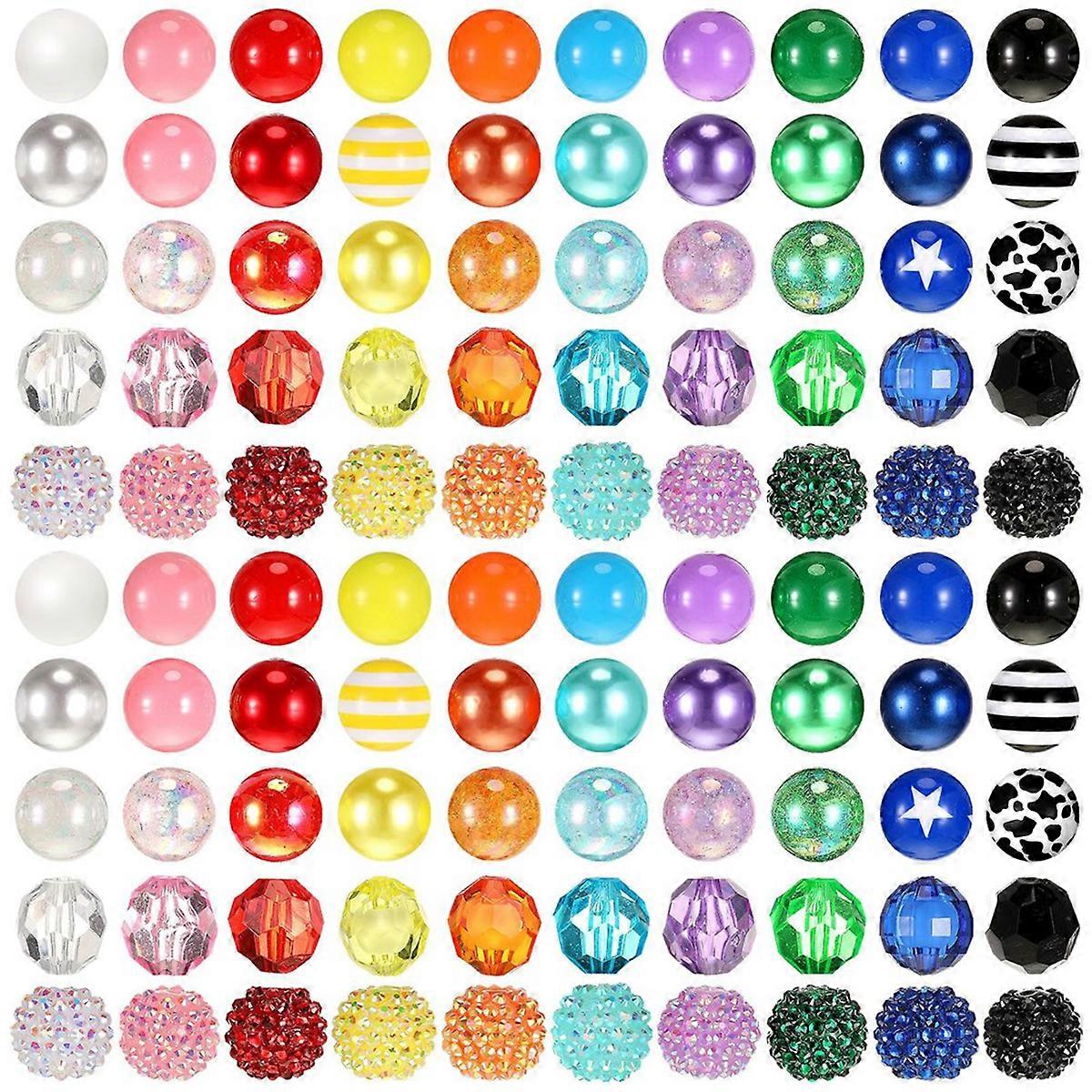 100 Pcs 20mm Beads for Pens Rhinestone Beads Bubblegum Beads for Pens Beadable Keychains DIY Craft