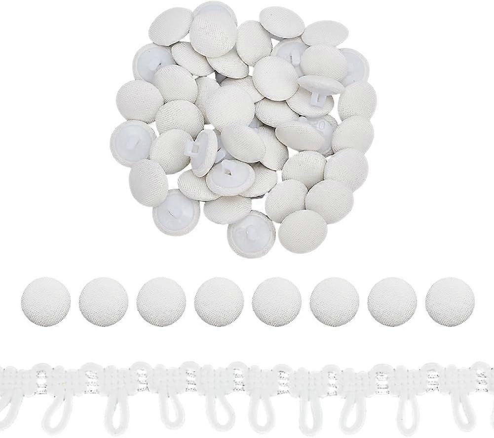 1 Yards White Braid Trim with Buttonhole 15mm Width Fibre Button Hole Trimming with 50pcs Resin Buttons Buttonhole Tassel Fringe Trim for Sewing Craft