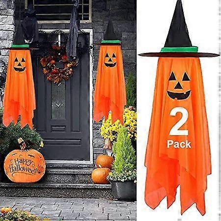 Halloween Dekorationen 2er Pack Orange Kürbis Zauberer Hut mit Hexenbehängen
