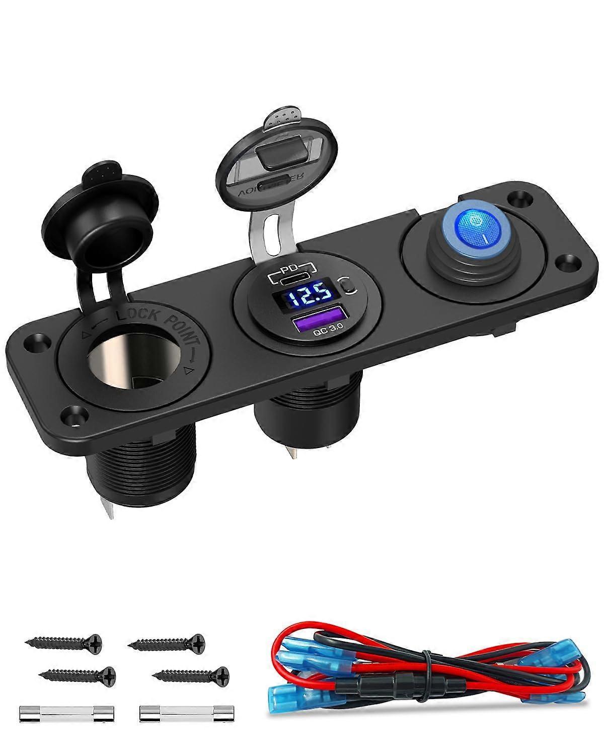 12v usb cigarette lighter socket with toggle switch