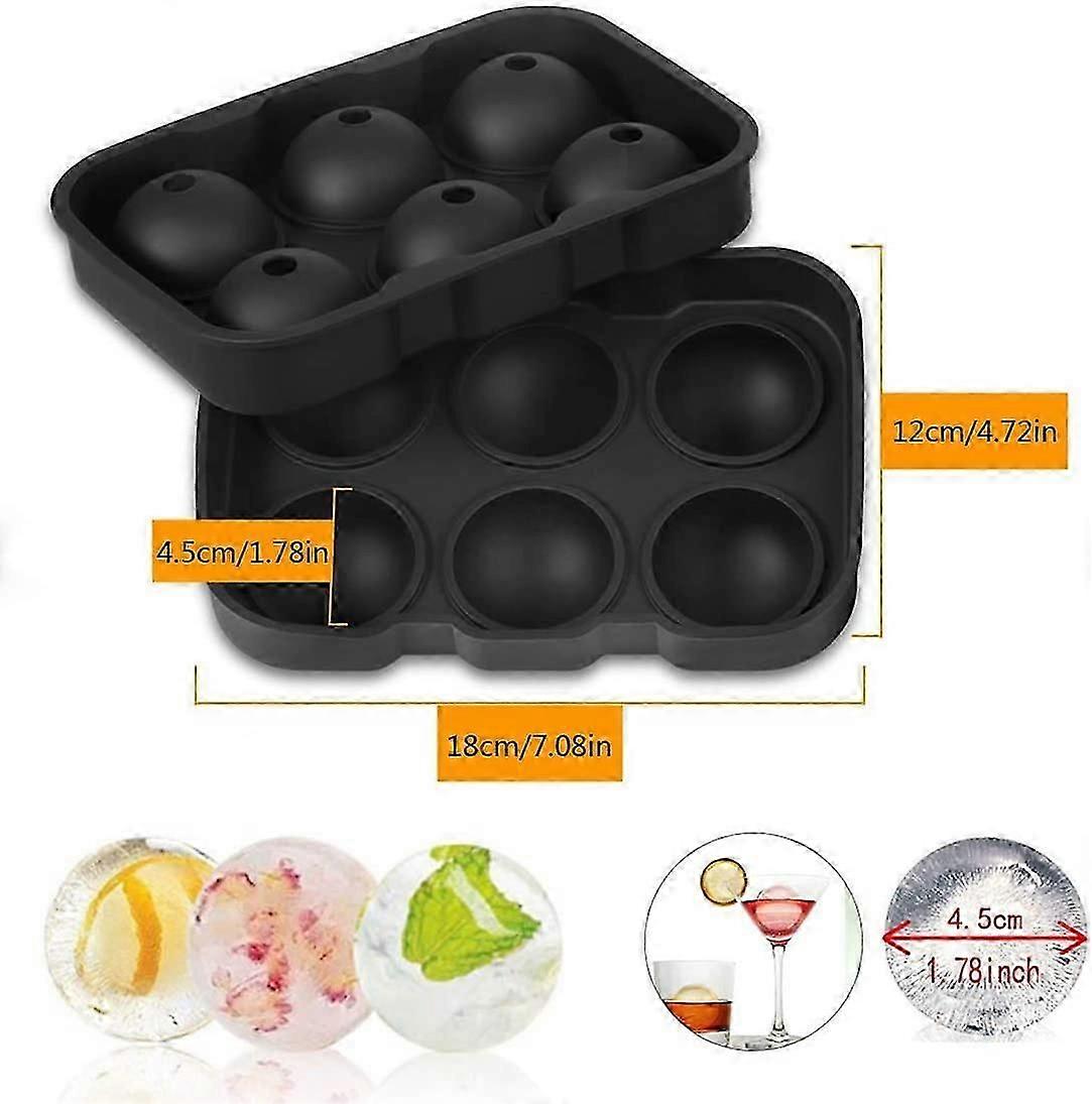 Ice cube mold silicone, 2 pieces 45mm ice ball mold 6-compartment ice cube tray with lid, ice cube tray