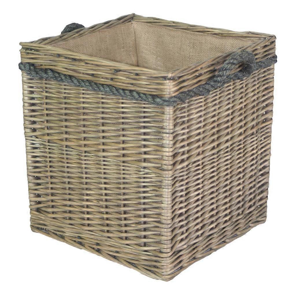 Square Rope Handled Wicker Log Basket