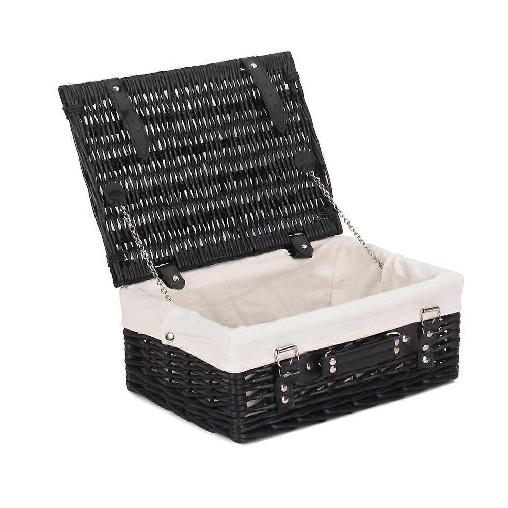 46Cm Empty Black Willow Picnic Basket With Cotton Lining