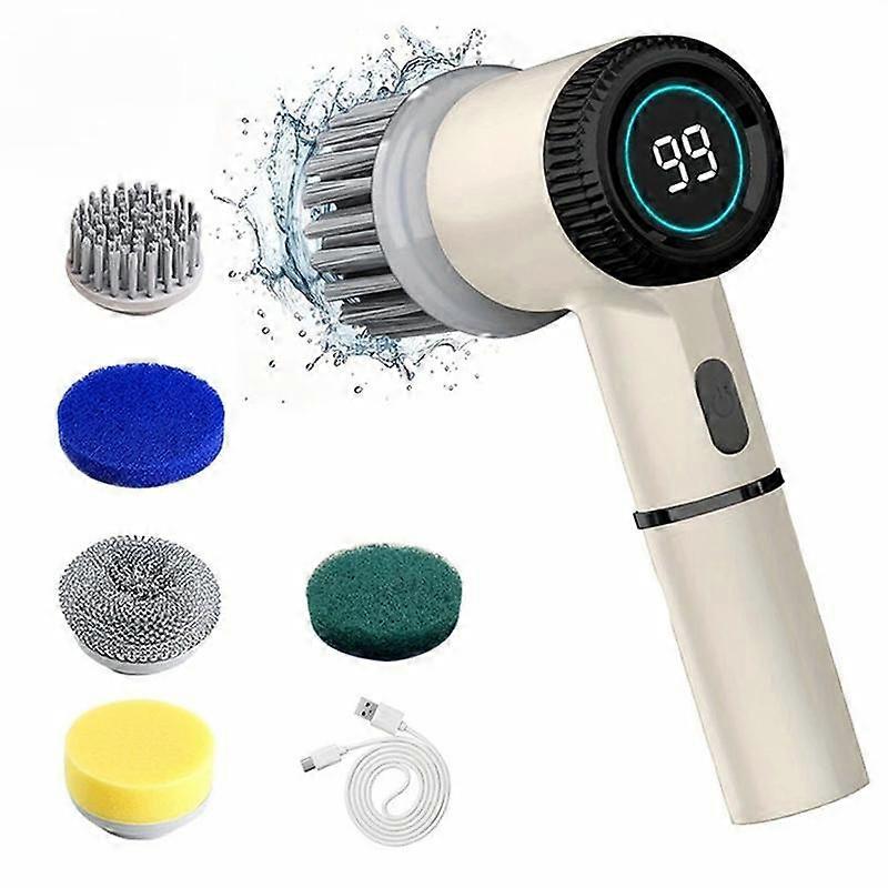 Electric Cleaning Brush Heads 3-speed Adjustable Power Cleaning Brush Multifunction Kitchen Bathroom Toilet Tool 5 Replaceable Brush
