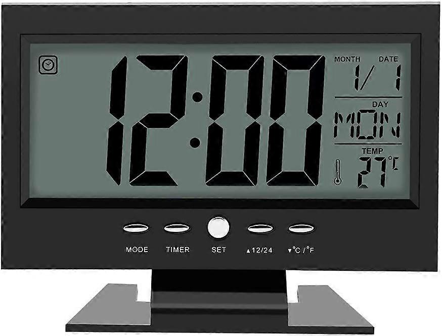 Table Desk Alarm Clock with Smart Nightlight and Snooze Time/Date/Temperature Display(Black)