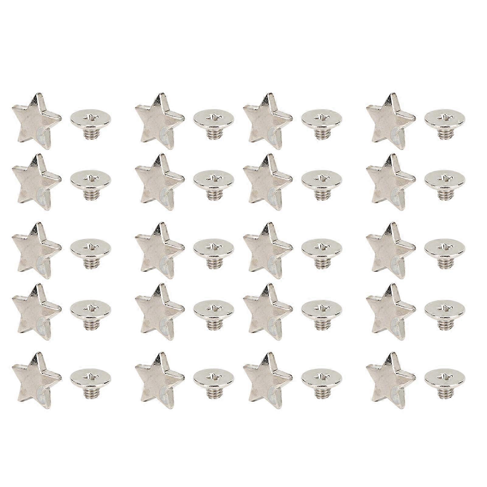 20Pcs Star Shape Rivet Stud Button DIY Clothes Shoes Decoration Accessories with Screws Silver