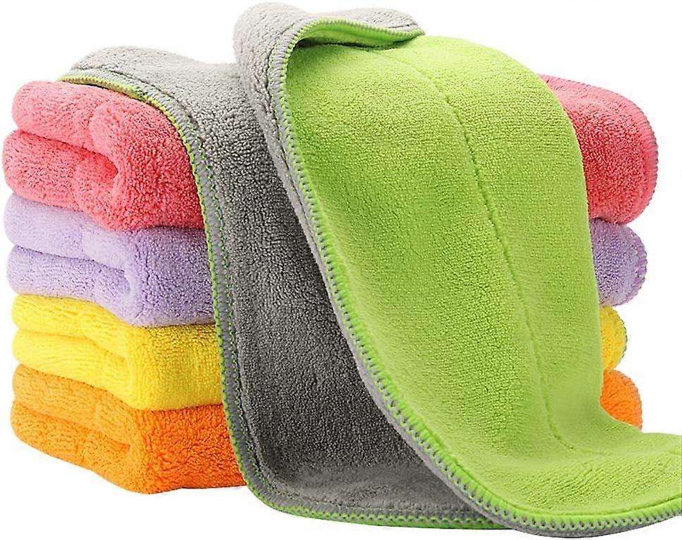 5-pack microfiber cleaning cloths, double-sided super absorbent towels, two random colors