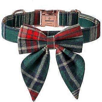 Holiday Pet Wear, Adjustable Dog Collar with Detachable Bowtie for Medium Dogs (M, Christmas)