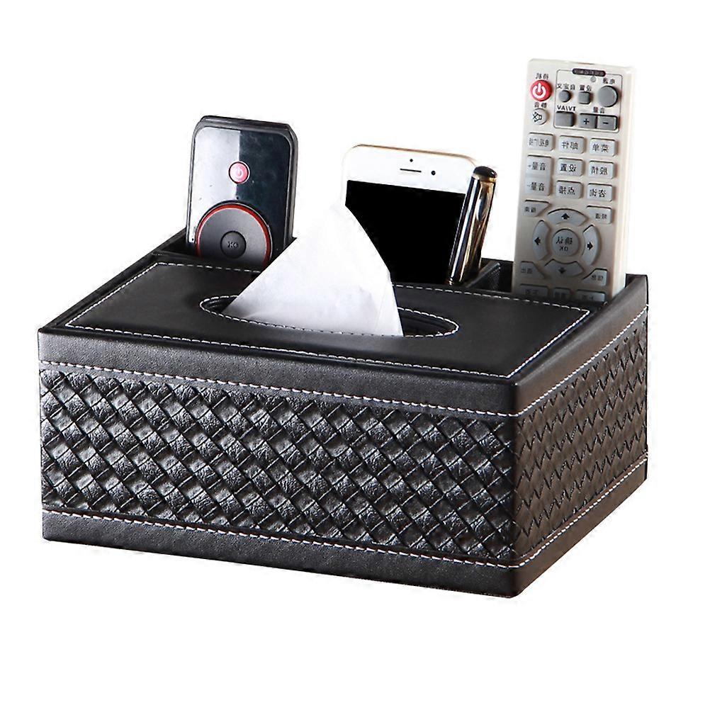 PU Leather Rectangular Remote Control Organizer Tissue Cover Pen Pencil Holder Desk Storage Box