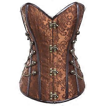 Rock Chain Underbust Corset Punk Overbust Corset Steampunk Black Corsets Top Gothic Ladies Bustier Lingerie Steampunk  Brown S