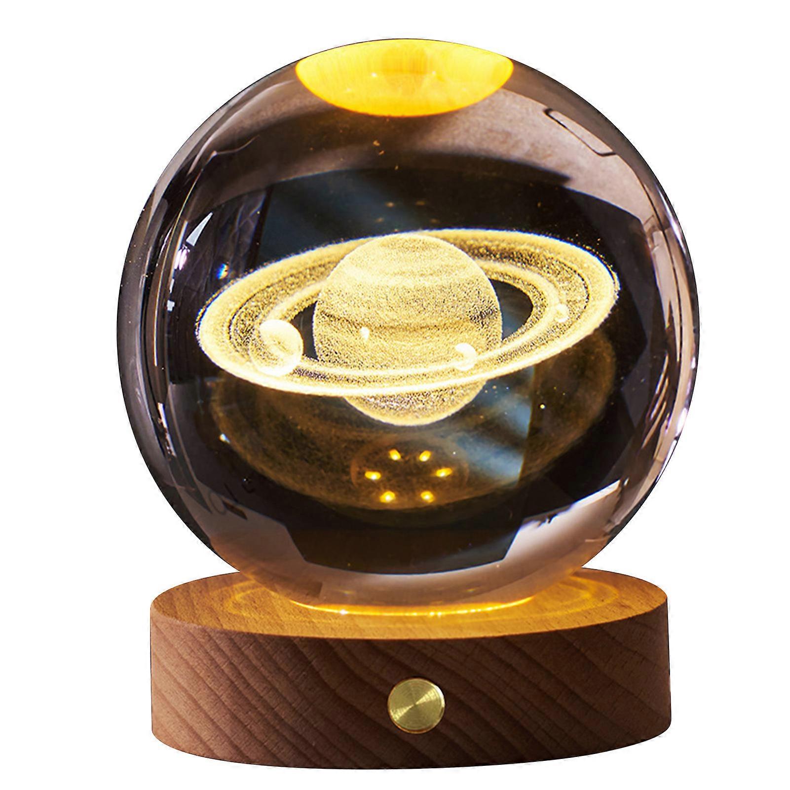 Rechargeable 3D Crystal Ball Night Light with Battery, Soft Light and Multifunctional, with Wooden Base, for Home and Bedroom.
