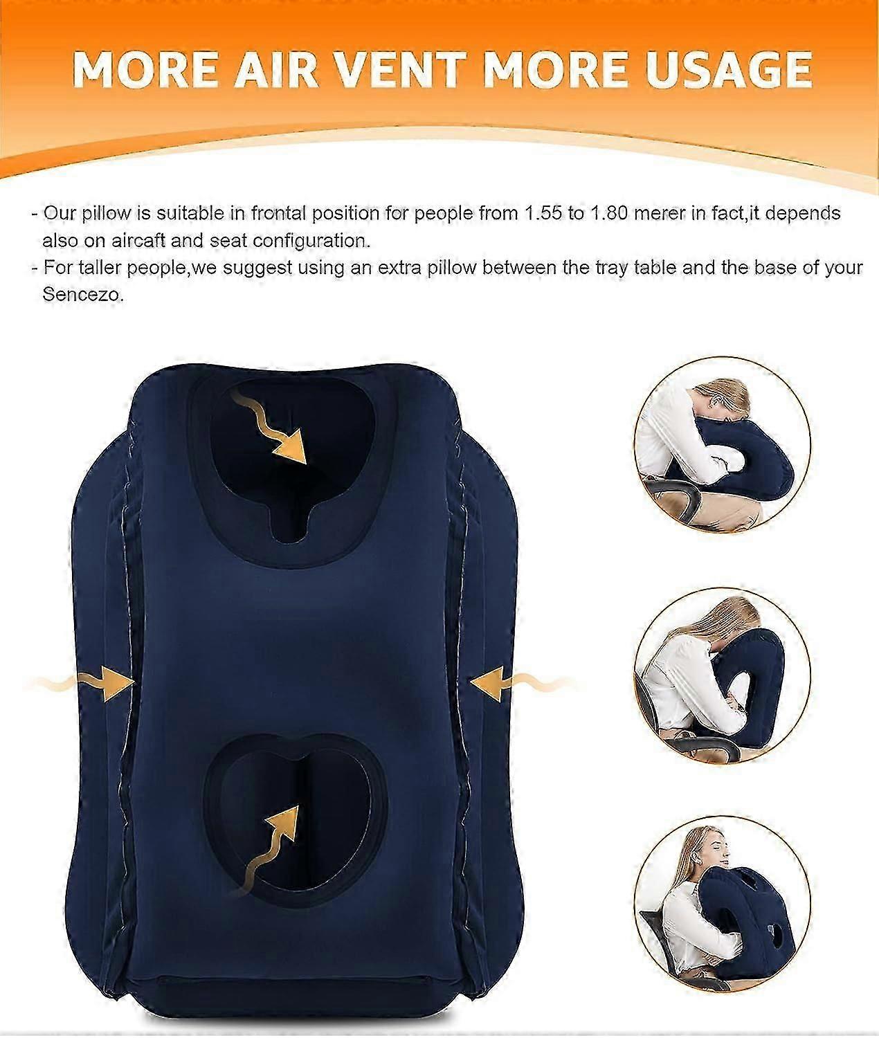 Inflatable Neck Pillow Used for Airplanes/Cars/Buses/Trains/Office Napping with Free Eye Mask/Earplugs (Blue)