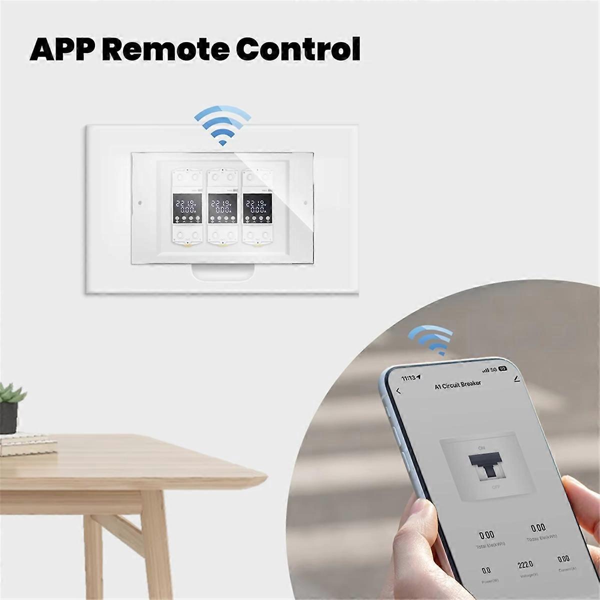 Tuya WiFi Smart Circuit Breaker 80A-Alarm Threshold Set Electricity Monitor V0 Fireproof Retardant A