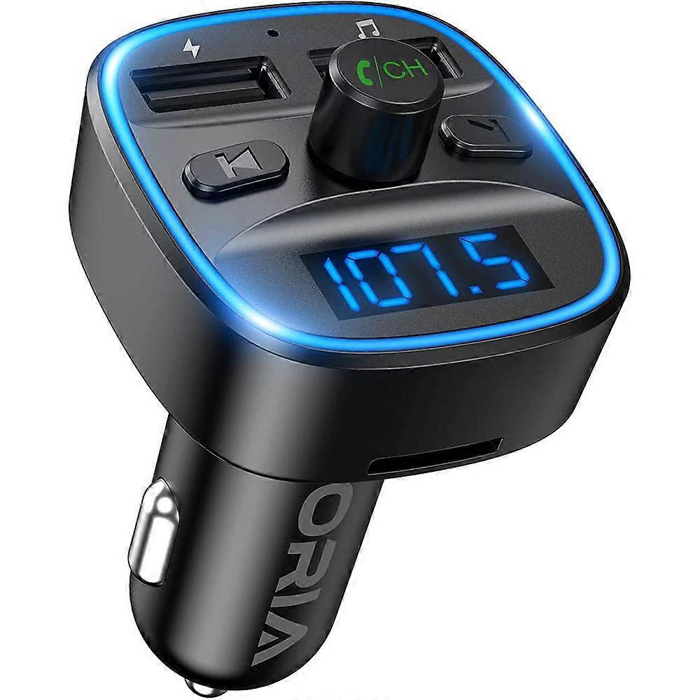 Bluetooth FM Transmitter 5.0, Wireless Radio Adapter mit Mikrofon & 2 USB Aufladung, Universelles Auto Ladegert, LED Display Freisprechen Car Kit, Aut
