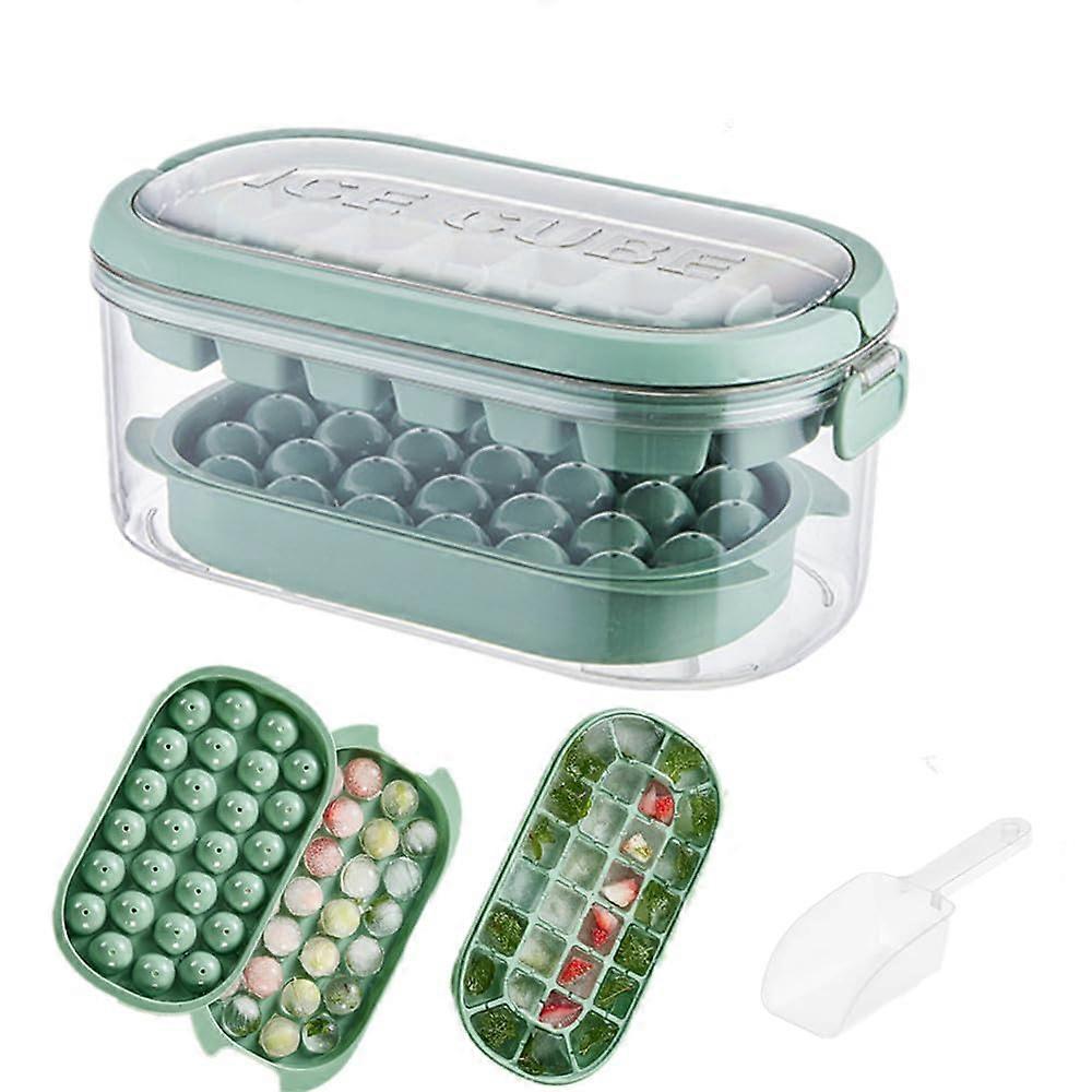 Ice Cube Tray with Lid - Easy Release Ice Molds for Square and Round Ice Cubes, BPA-Free Silicone for Home Use