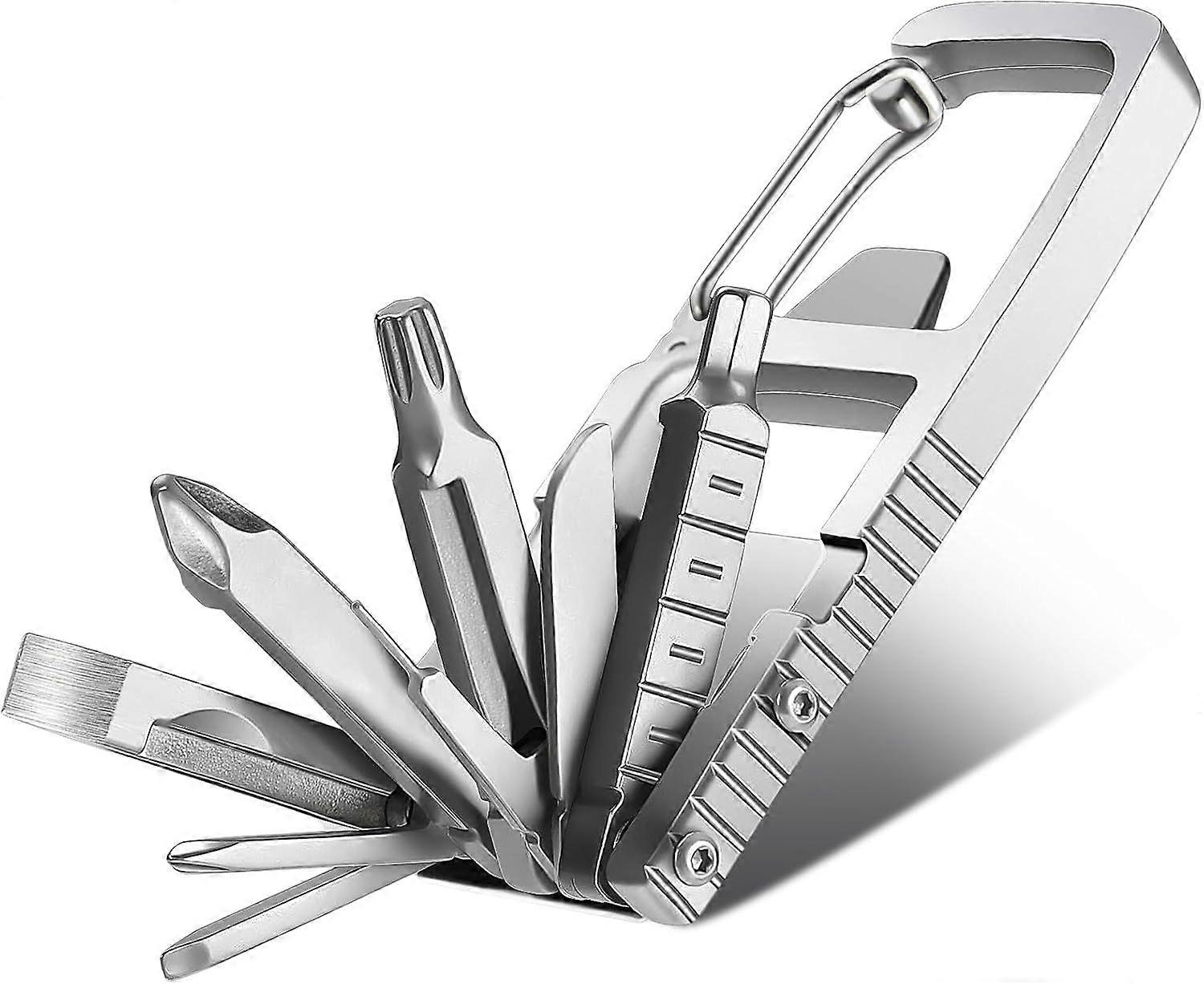 Multitool Keychain, 12 in 1 Folding Multi Tool Stainless Steel Screwdriver Bit Pocket Repair Tools Outdoor Bottle Opener, Gifts for Men