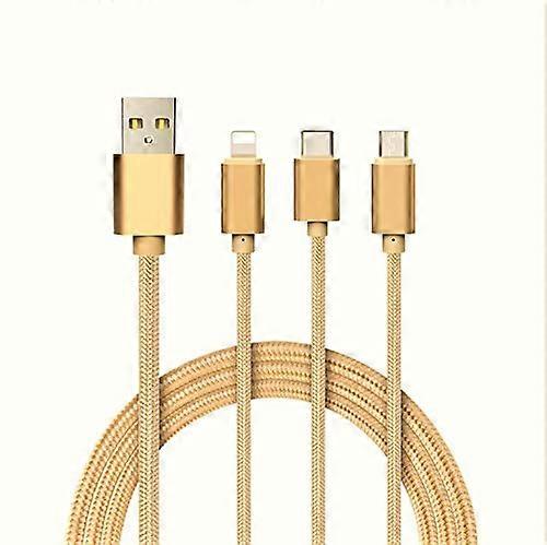 3 in 1 Cable for JBL Flip 3 Android, Apple & C Type Micro USB Lightning Adapter 1, 5 m Metal Nylon (Gold)