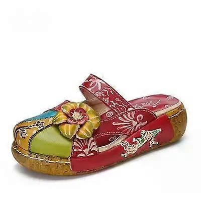 Flower Slippers Genuine Leather Shoes Handmade Slides Flip Flop On The Platform Clogs For Women Woman Slippers Plus Size