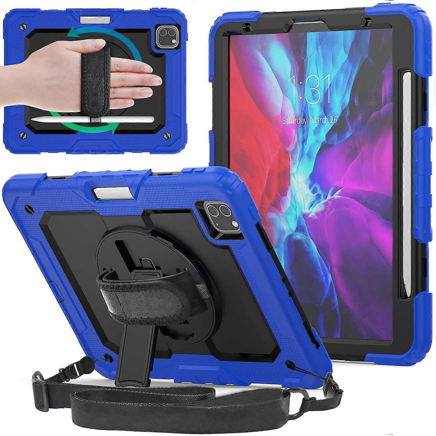 iPad Pro 11 Inch Shock Proof Cover With Shoulder Strap - 1st-4th Gen Blue (A2759 A2435 A2761 A2762)