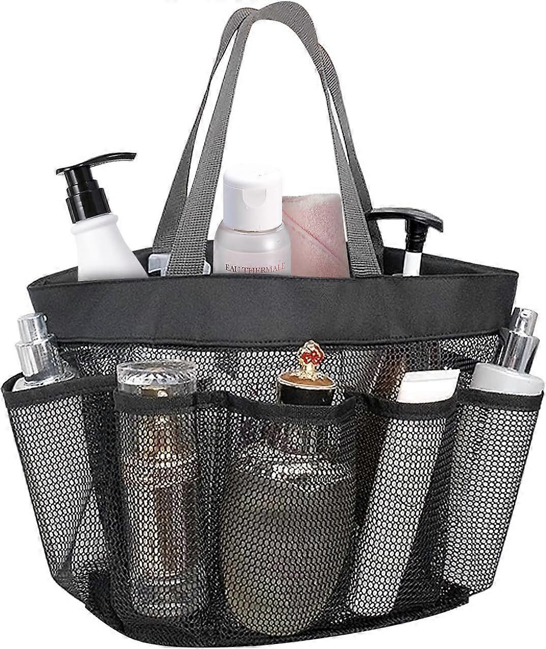 Portable Foldable Shower Bag with Handle, Multi-Function Mesh Beach Bag with 8 Compartments for Camping Home Storage for Toiletries Clothes (Gray)