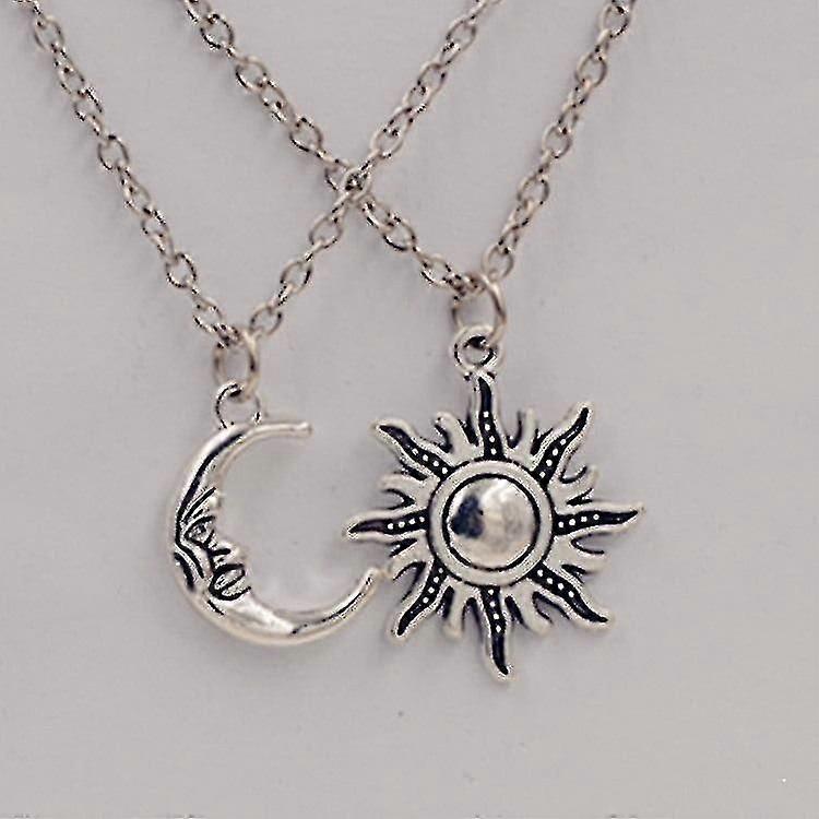 Pendentifs Sun Moon de couleur argent & Colliers Lovers Retro Short Chain Choker Collier