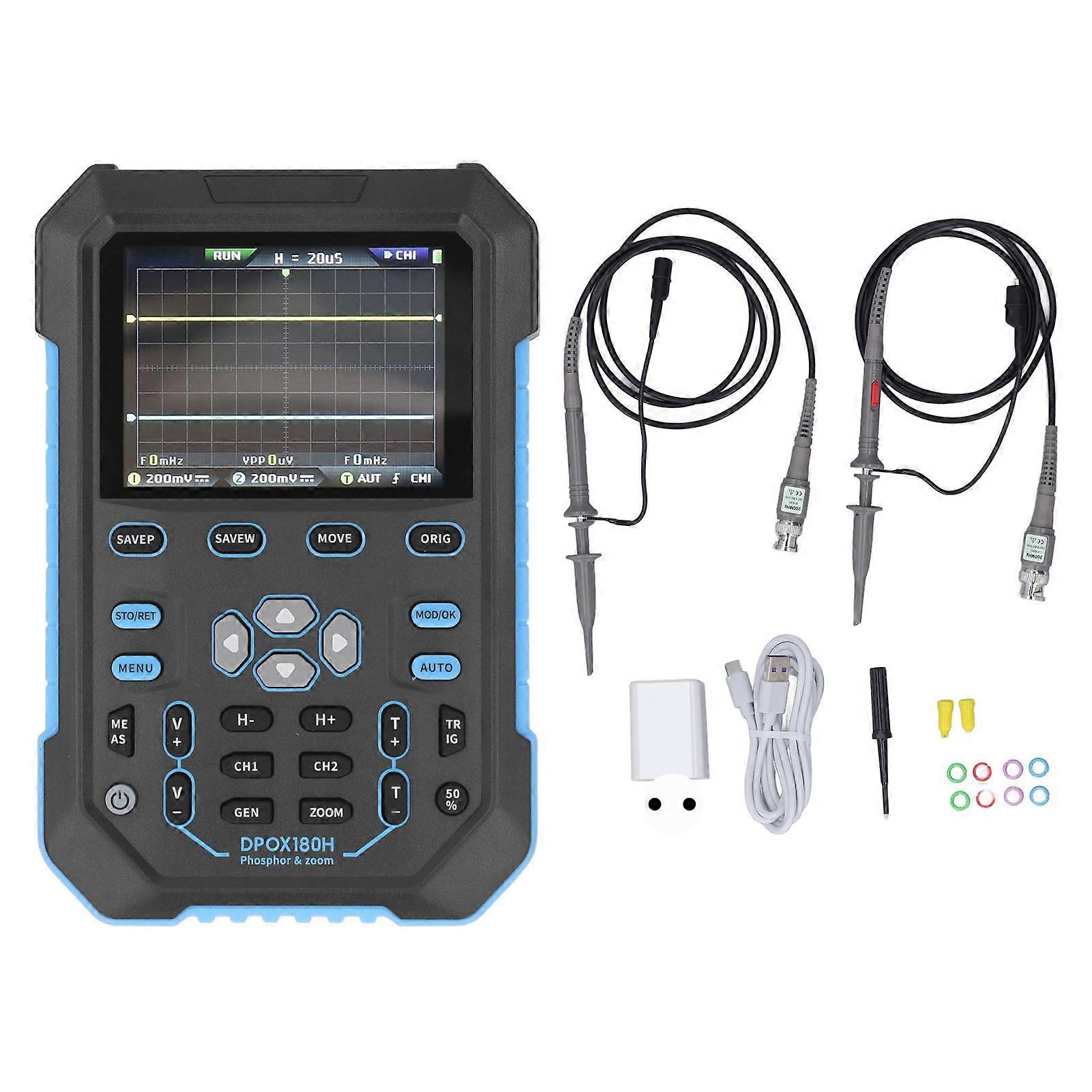 Digital Oscilloscope 2 Channel 180Mhz Bandwidth Signal Generator Handheld 500MSPS Sampling Rate Blue