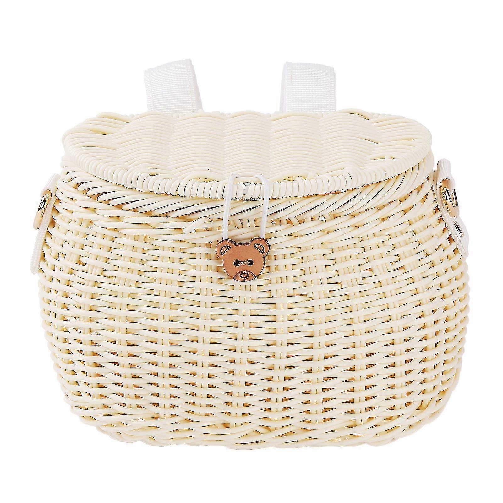Hand-woven Bicycle Basket E-scooter Storage Container Large Capacity Strong Load-bearing Bike Handlebar Basket With Straps