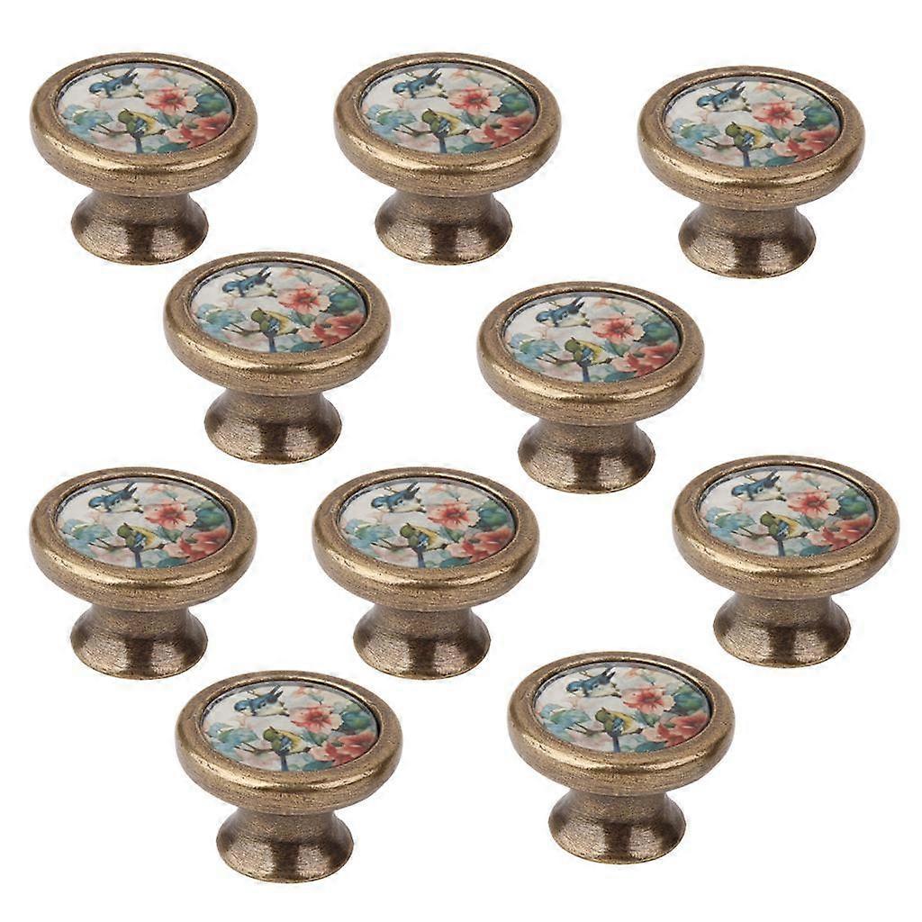 10 x Shabby Cabinet Knob Door Drawer Handle Pull Hardware -Bird and Flowers
