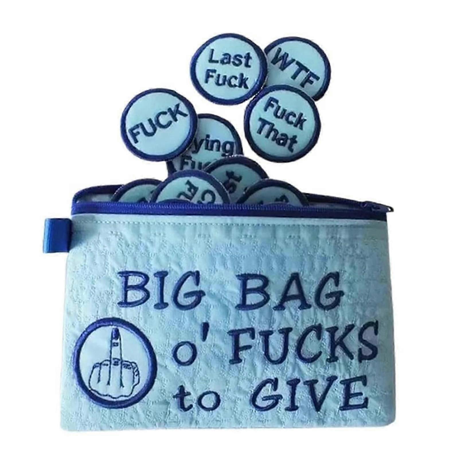 Big Bag of Fucks to Give Zipper Pouch - Humorous Gag Gift for Friends, Fun Novelty Storage Bag with 17 Felt Coins