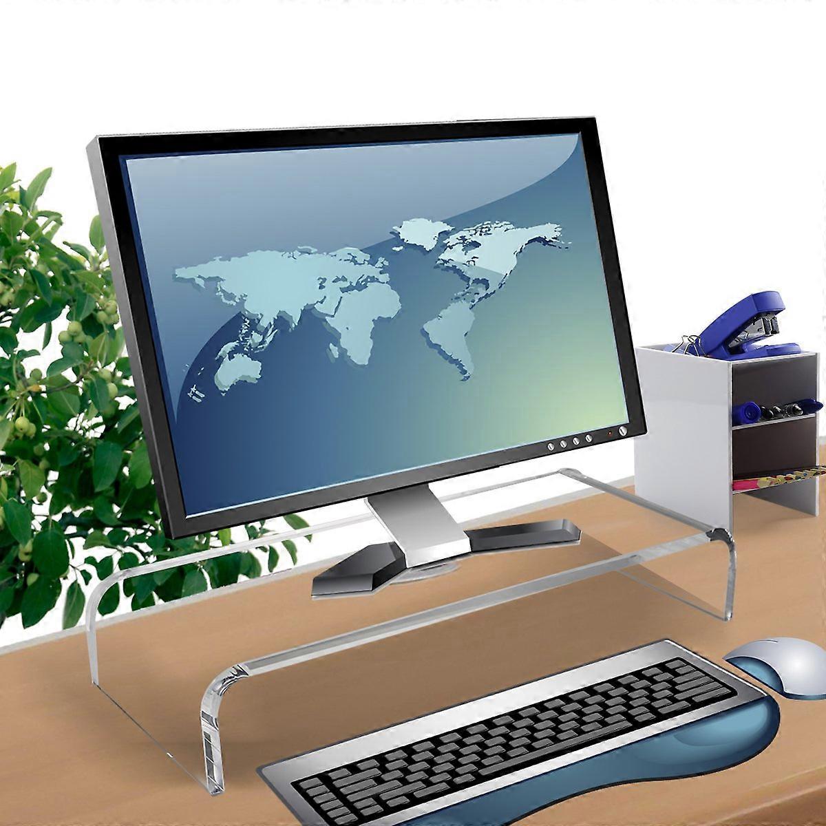 Clear Acrylic Computer Monitor Stand Holder for Office Home Desktop, Keyboard Storage