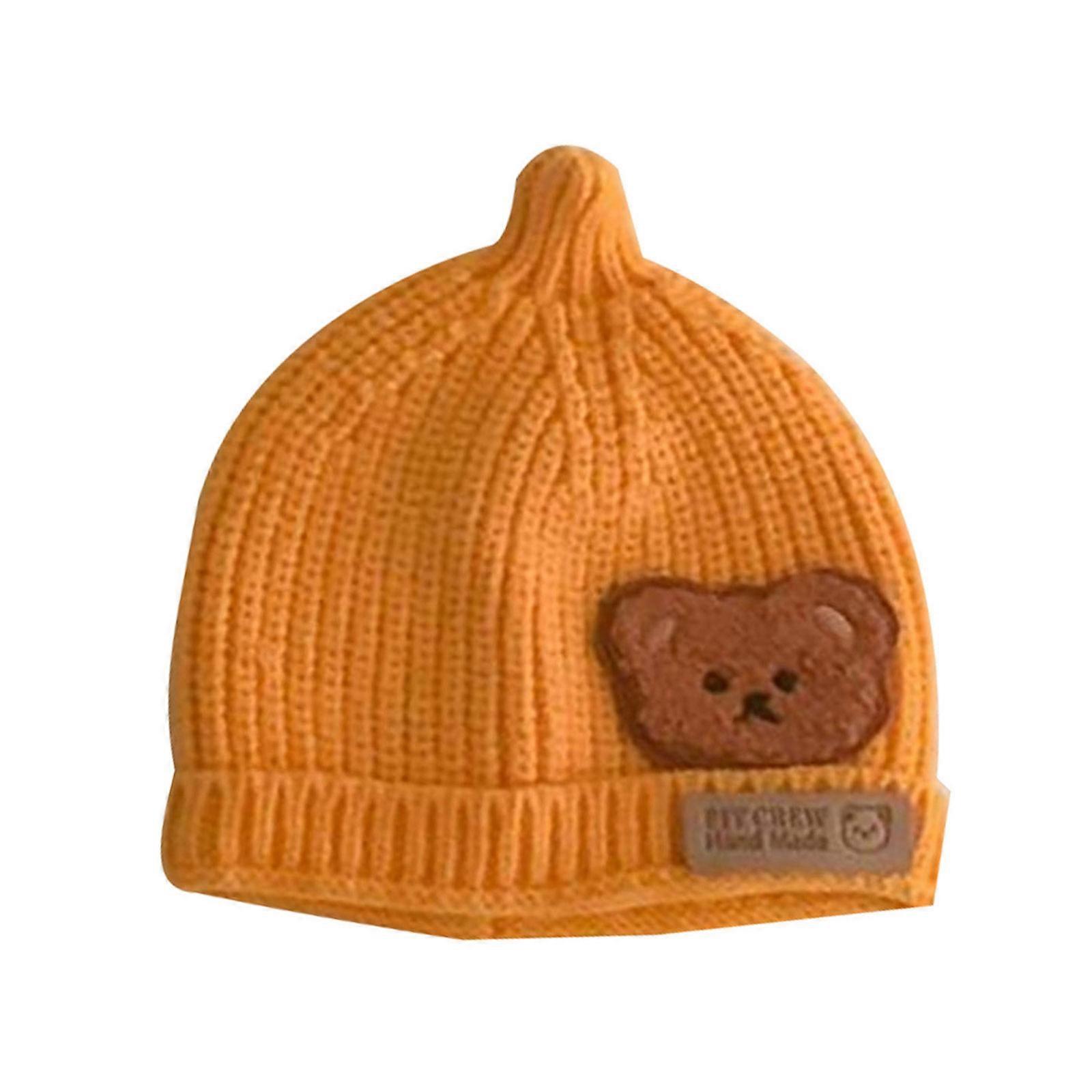 Winter Warm Hat Kids Cute Soft Baby Bonnet Cap Embroidered Cartoon Bear Hat for Boy Girl Newborn Crochet Knitted Hat  Yellow
