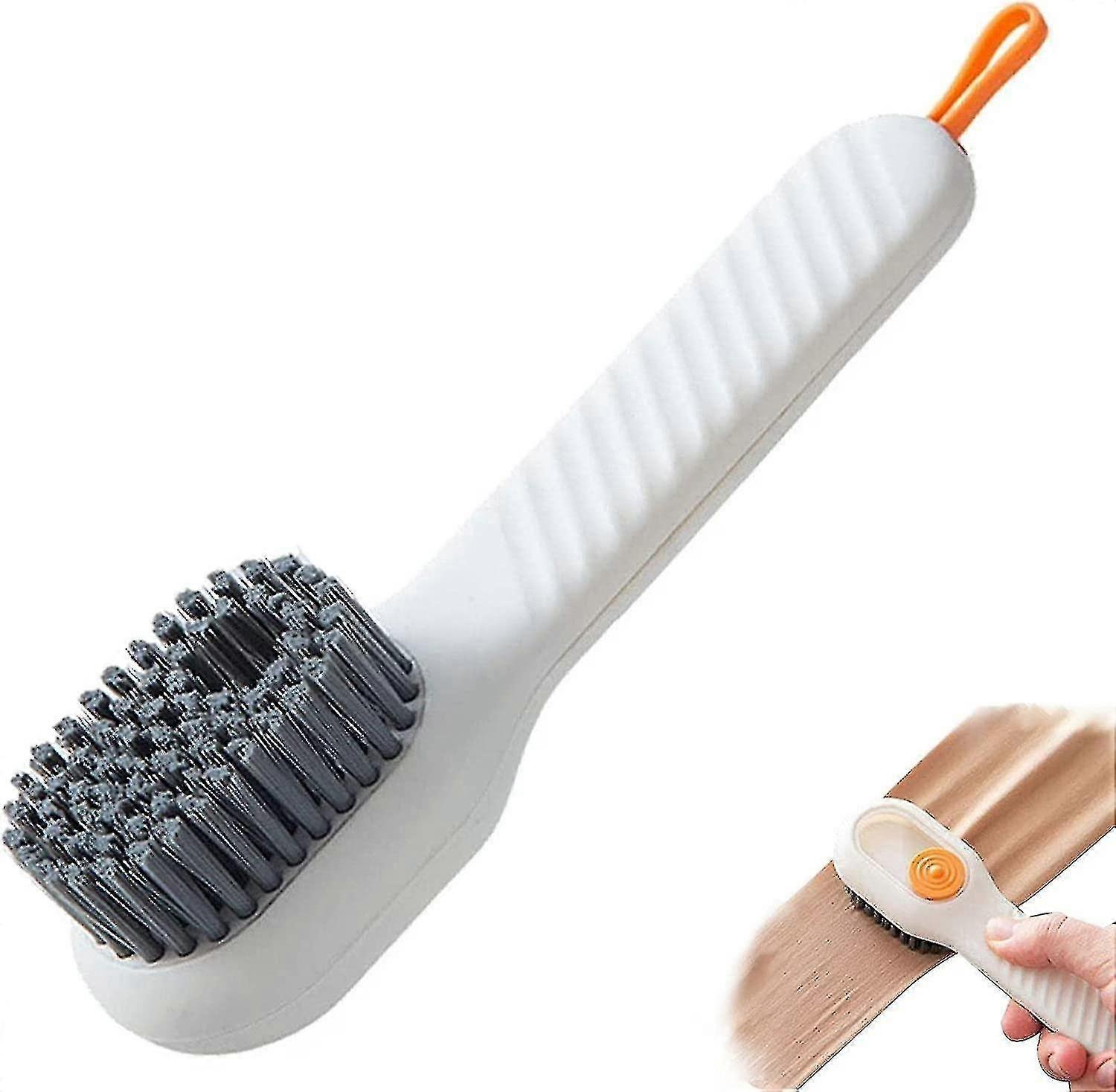 Pehmeäharjaksinen kengänpuhdistusharja pitkällä ergonomisella kahvalla kotitalouksiin ja pyykinpesuun