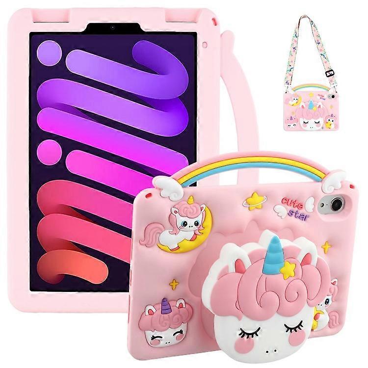 Compatible For iPad mini (2024) / (2021) Case Handle Unicorn Retractable Kickstand Silicone Tablet Cover with Shoulder Strap