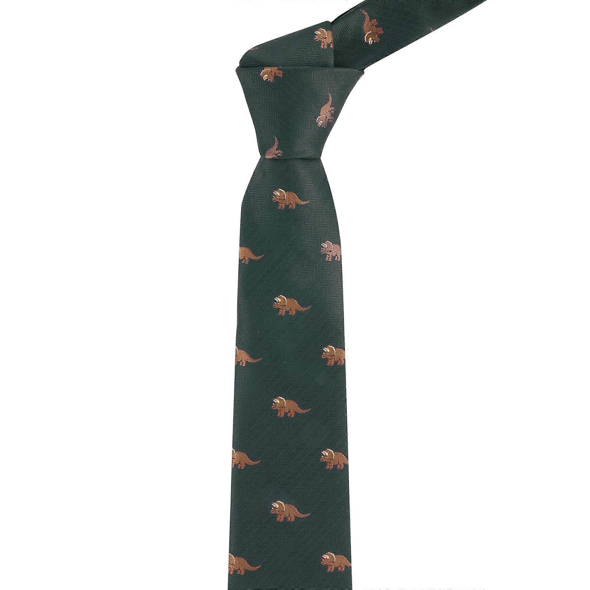Dark Green Triceratops Herringbone Tie