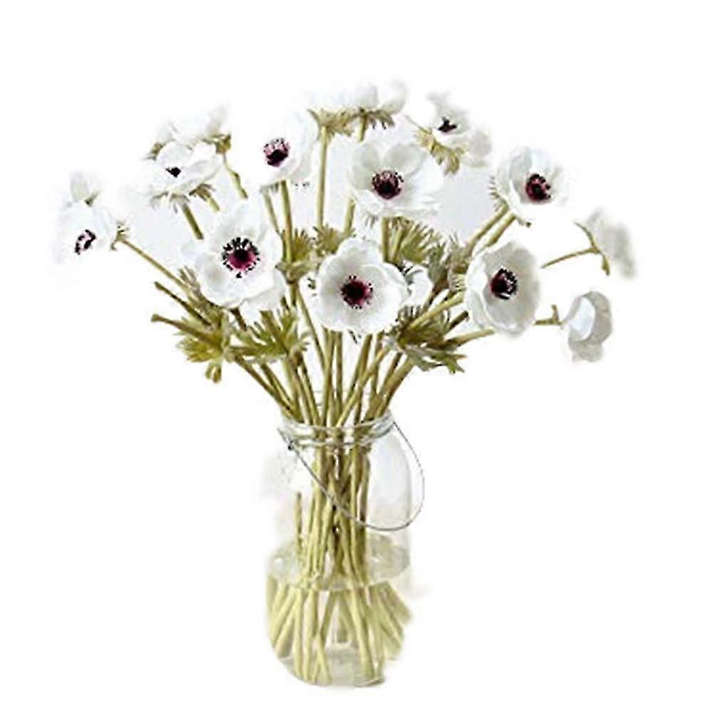 10 Adet Gerçek Dokunmatik PU Anemon Çiçekleri - Ev Dekorasyonu Buketi (Beyaz)