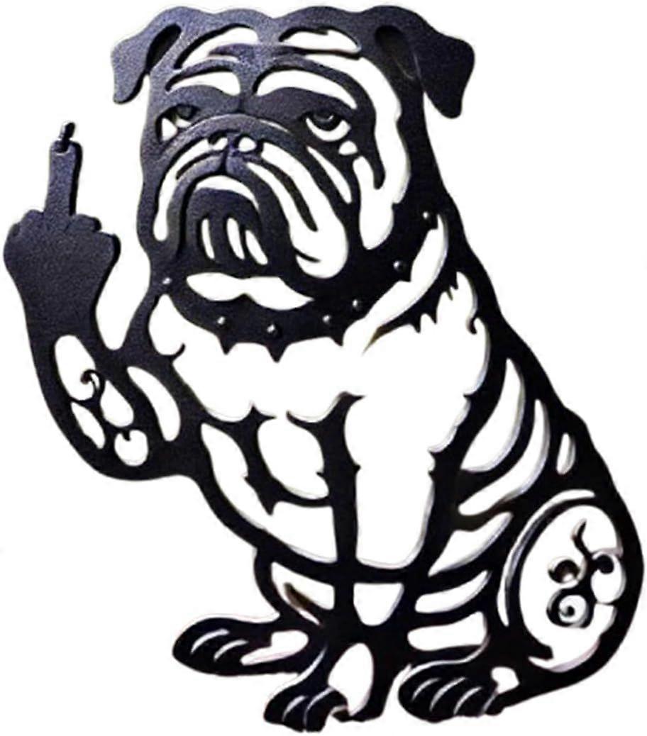 Funny Bulldog Metal Garden Decor, French Middle Finger Bulldog Metal Decorative Garden Stakes, Outdoor Black Puppy Silhouette Ornament, for Yard Garde