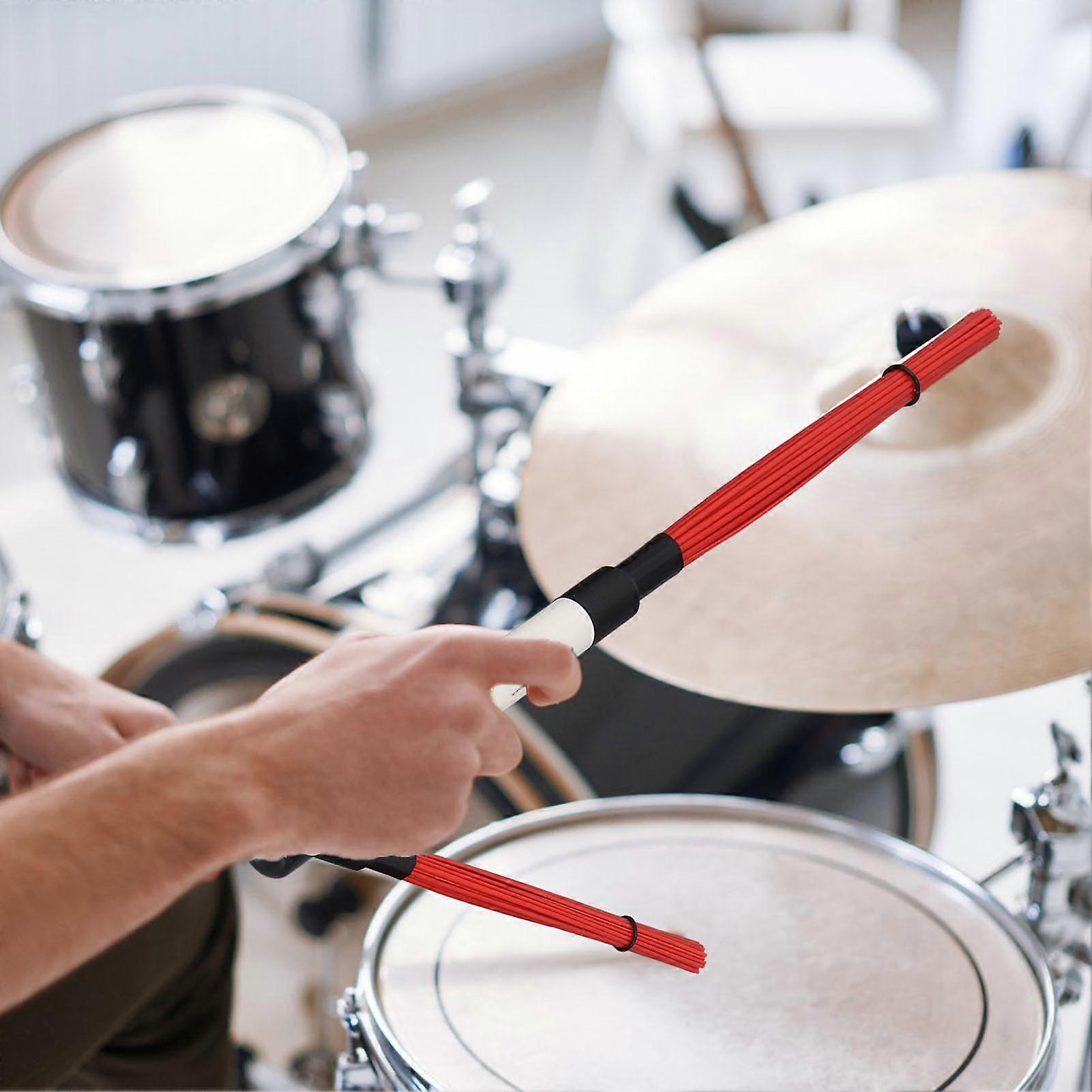 1 Pair Jazz Drum Brushes ABS Nylon Wire Red White Percussion