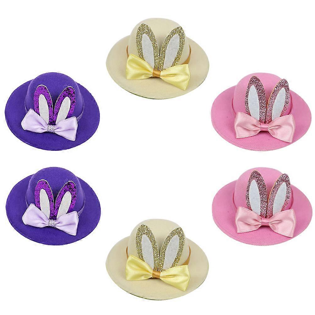 Rabbit Ear Bow Hat Hairpin Easter Party Decoration Pink 9.8x3cm Sgraffito 6Pcs