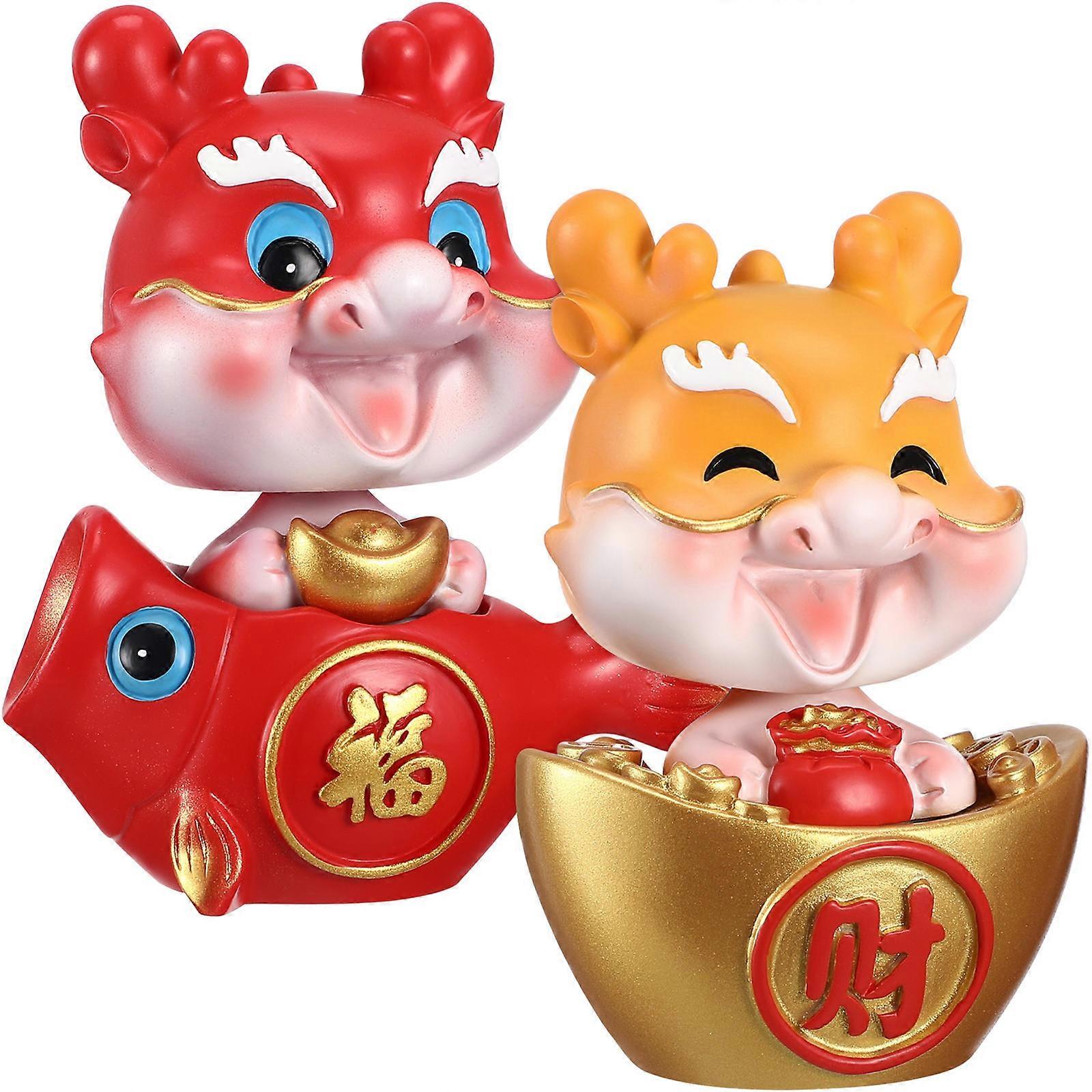 Cute Dragon Statue Resin Dragon Figurines Car Dashboard Bedroom Bookshelf 2Pcs