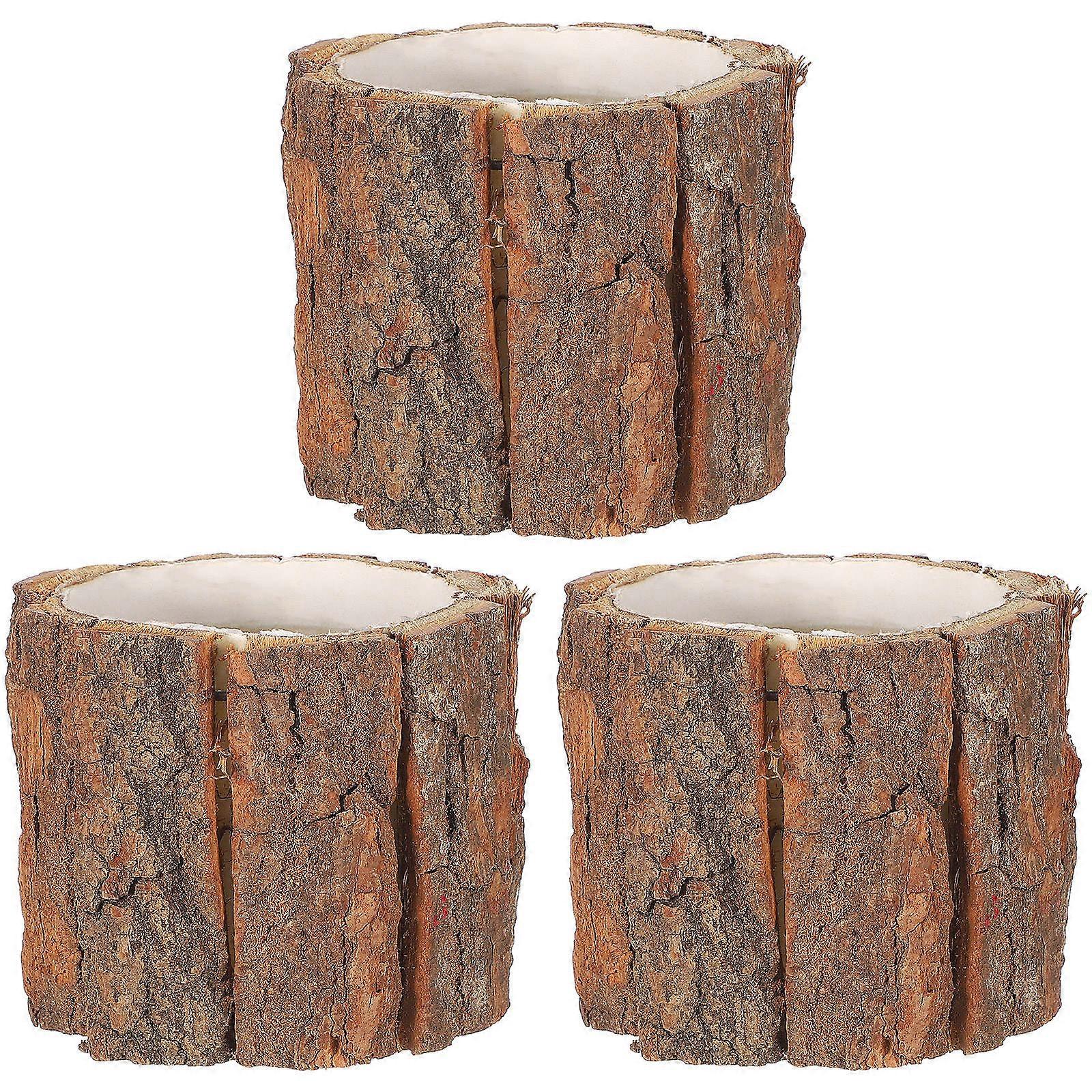 Planting Flower Container Wood Bark Flower Pots Decor Round Shape 9.00X9.00X8.00CM 3Pcs