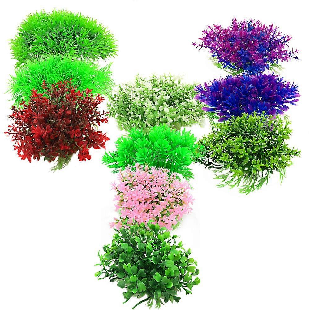 Aquarium Artificial Plants Aquatic Plants Ornament Fish Hiding and Playing Round Simulation Design 8x8cm Assorted Color 10Pack