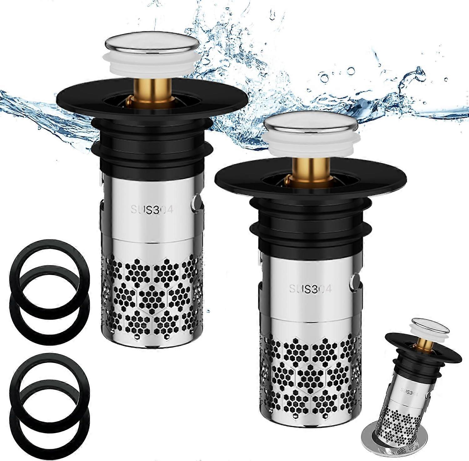2 Pieces Stainless Steel Sink Plug, Pop up Universal Drain Plug, Improved Drain Plug, Anti-Blocked Drain Filter, With Net Filter, for Bathtub, Kitche