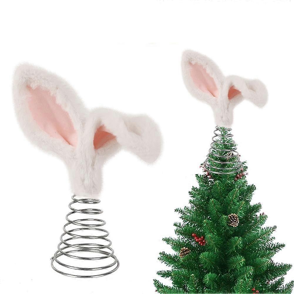 Easter Bunny Tree Topper with Rabbit Ears, White Plush Decoration for Easter Tree, Spring Holiday Ornaments
