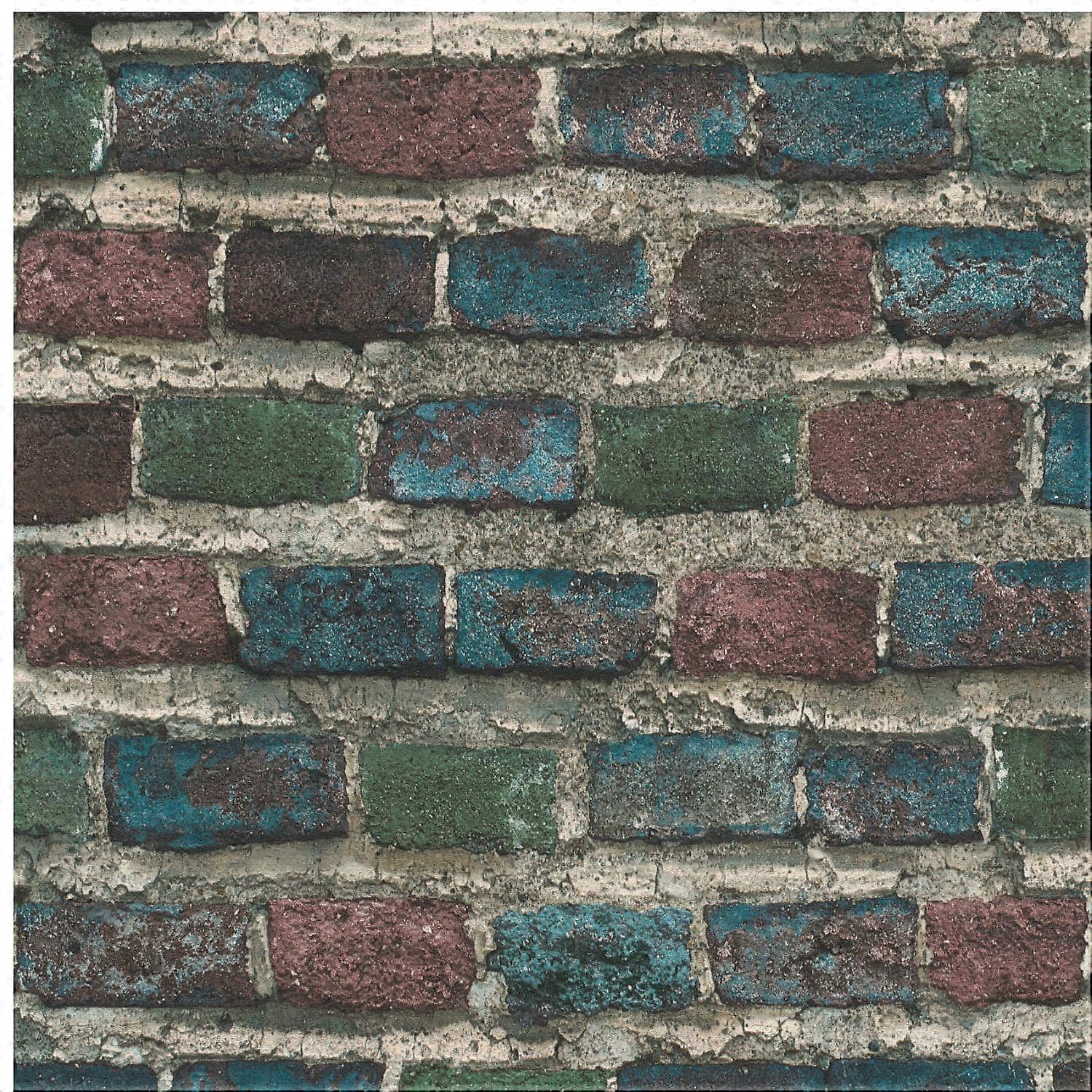 Rasch Textured Teal Brick Wall Wallpaper