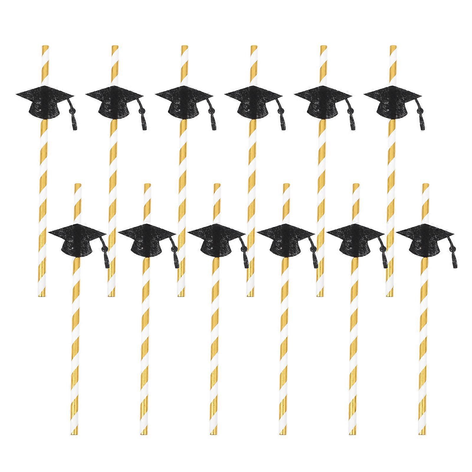 24pcs Graduation Paper Straws with Doctor Hat Design, Smooth Tip for Parties, Celebrations and Event Decorations