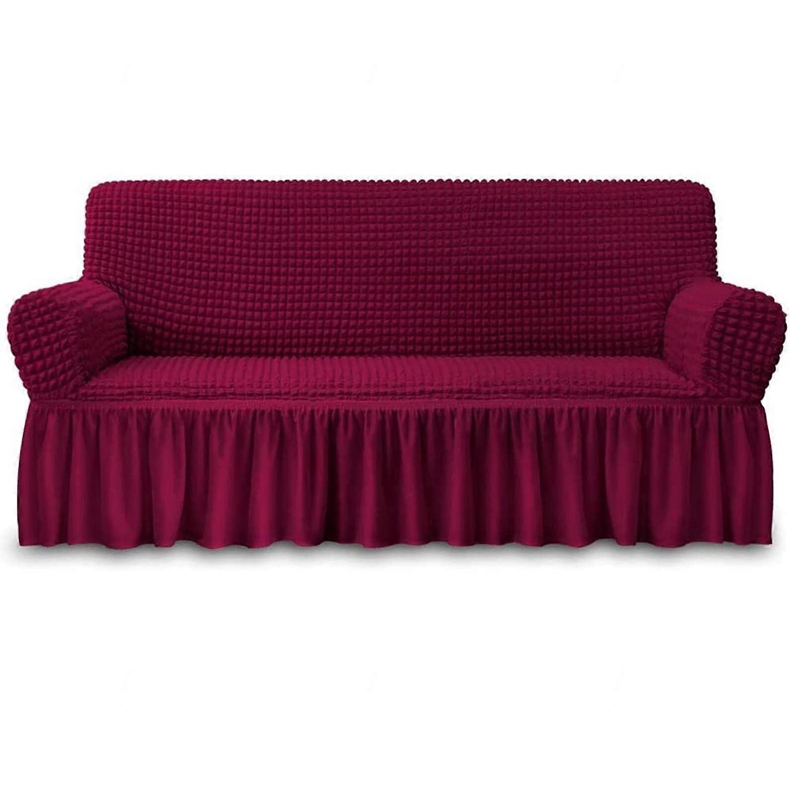 3D Bubble Plaid Elegant Stretch Sofa Cover, Spandex Protector (Red, 1 Seater)
