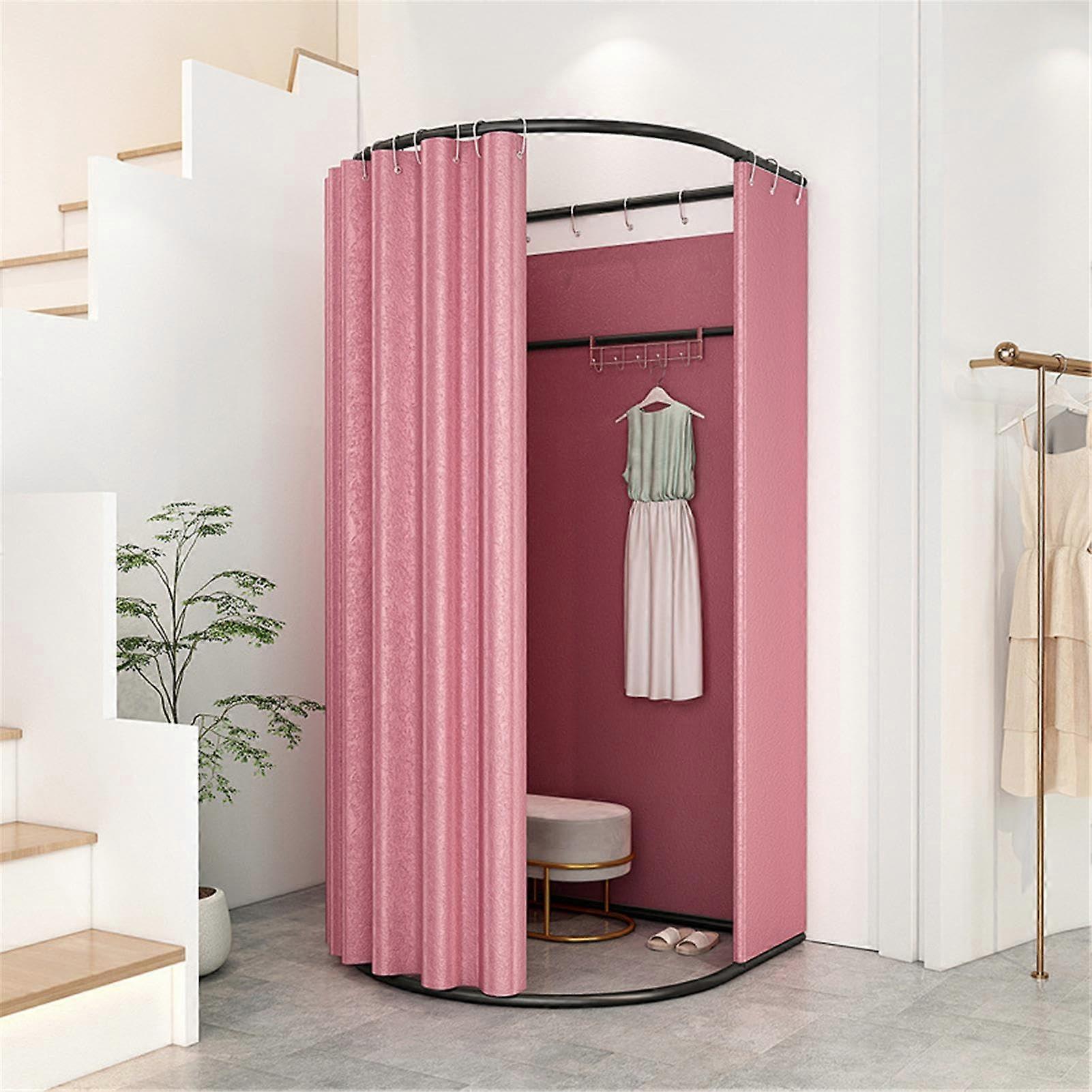 Portable Coat Rack with Curtain Easy to Assemble for Clothing Store, Store or Office, Temporary Privacy Pink